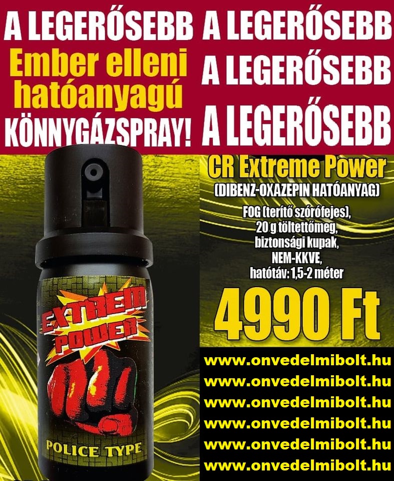 EXTREME Power CR hatóanyagú gázspray Gáz és paprika spray